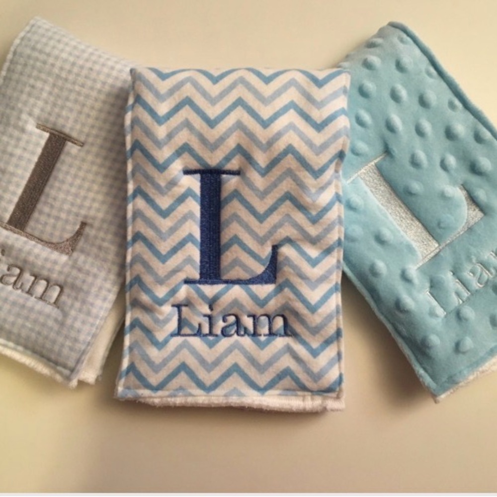 NEW Baby blue boy burp cloths personalized or blank - Monogrammed